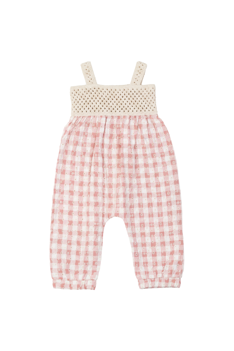Baby Checkered Embroidered Overall - Pink, Main, color, Pink