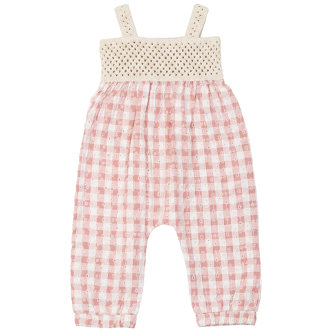Checkered Embroidered Baby Overall