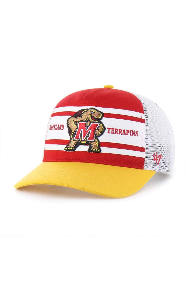'47 Youth '47 Red/Gold Maryland Terrapins Super Stripe Hitch Adjustable Trucker Hat, Main, color, Red
