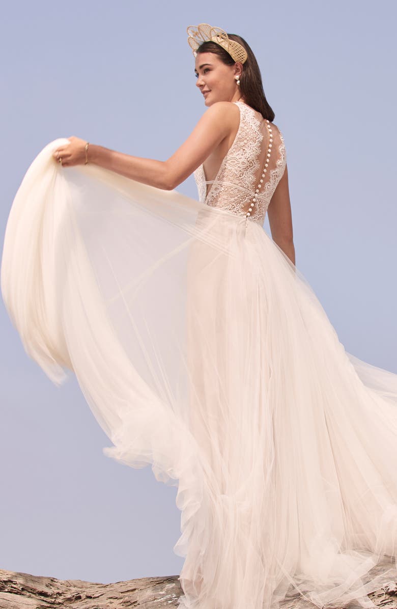 Willowby Delena Lace & Tulle Wedding Dress, Alternate, color, 