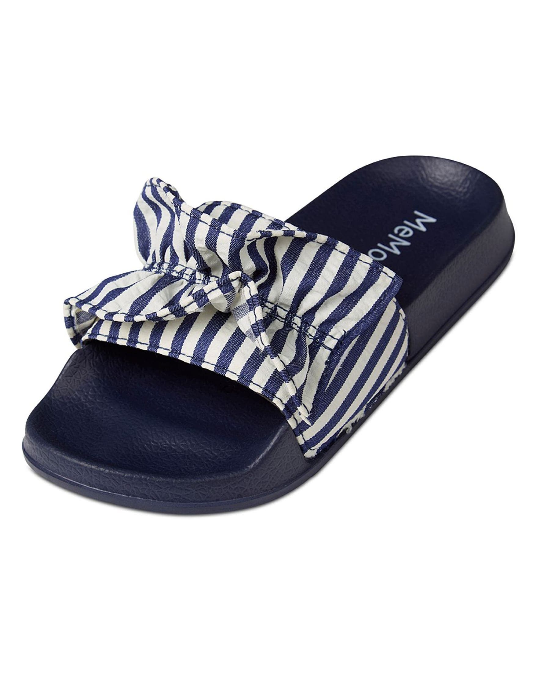 Kids' Ruffle Stripe Slip-On Slide Sandal, Main, color, Blue