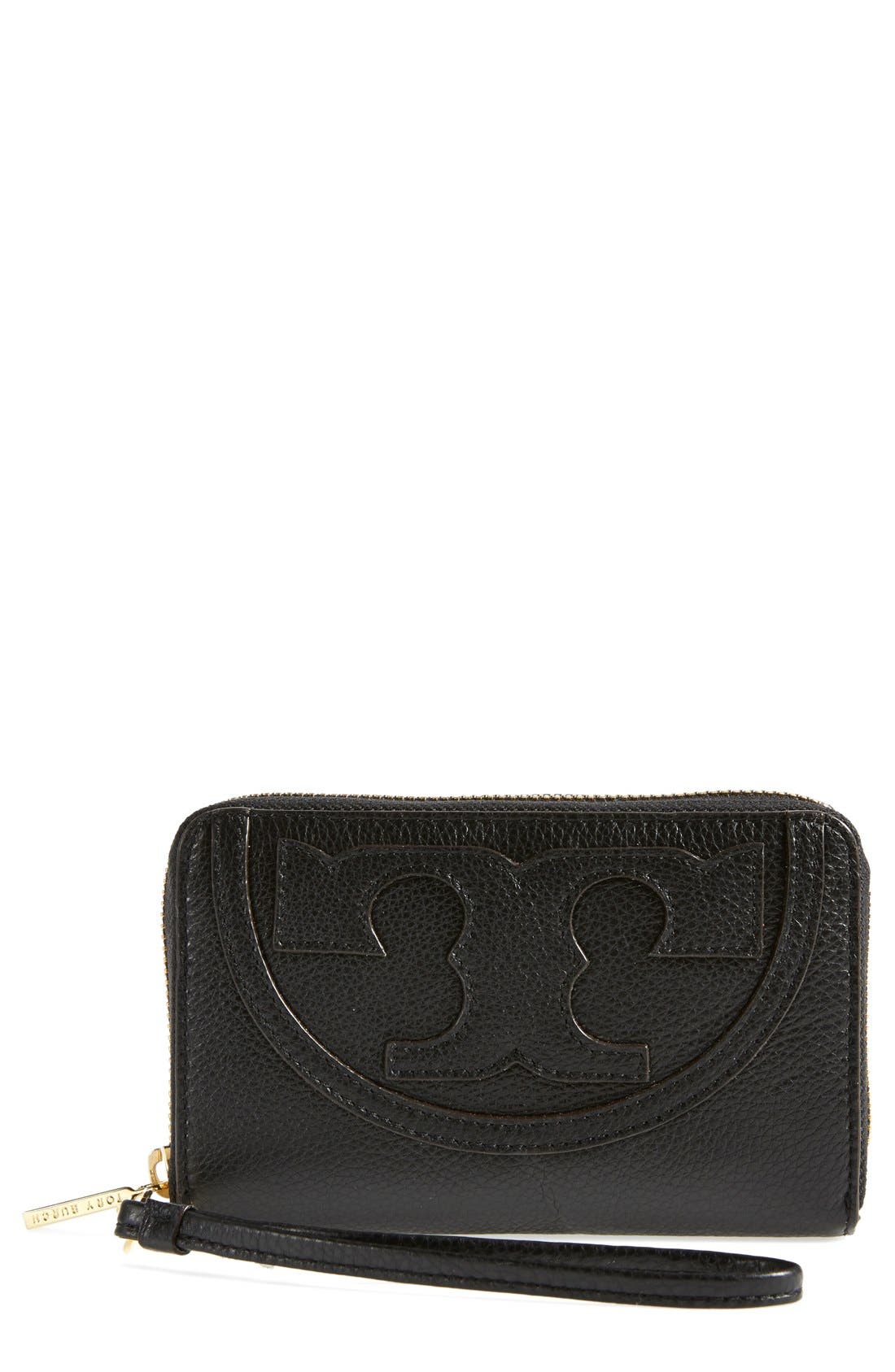 'All T' Leather Phone Wallet, Main, color, BLACK