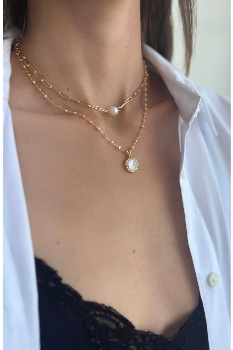 Freshwater Pearl Paper Clip Chain Necklace, Alternate, color, WHITE