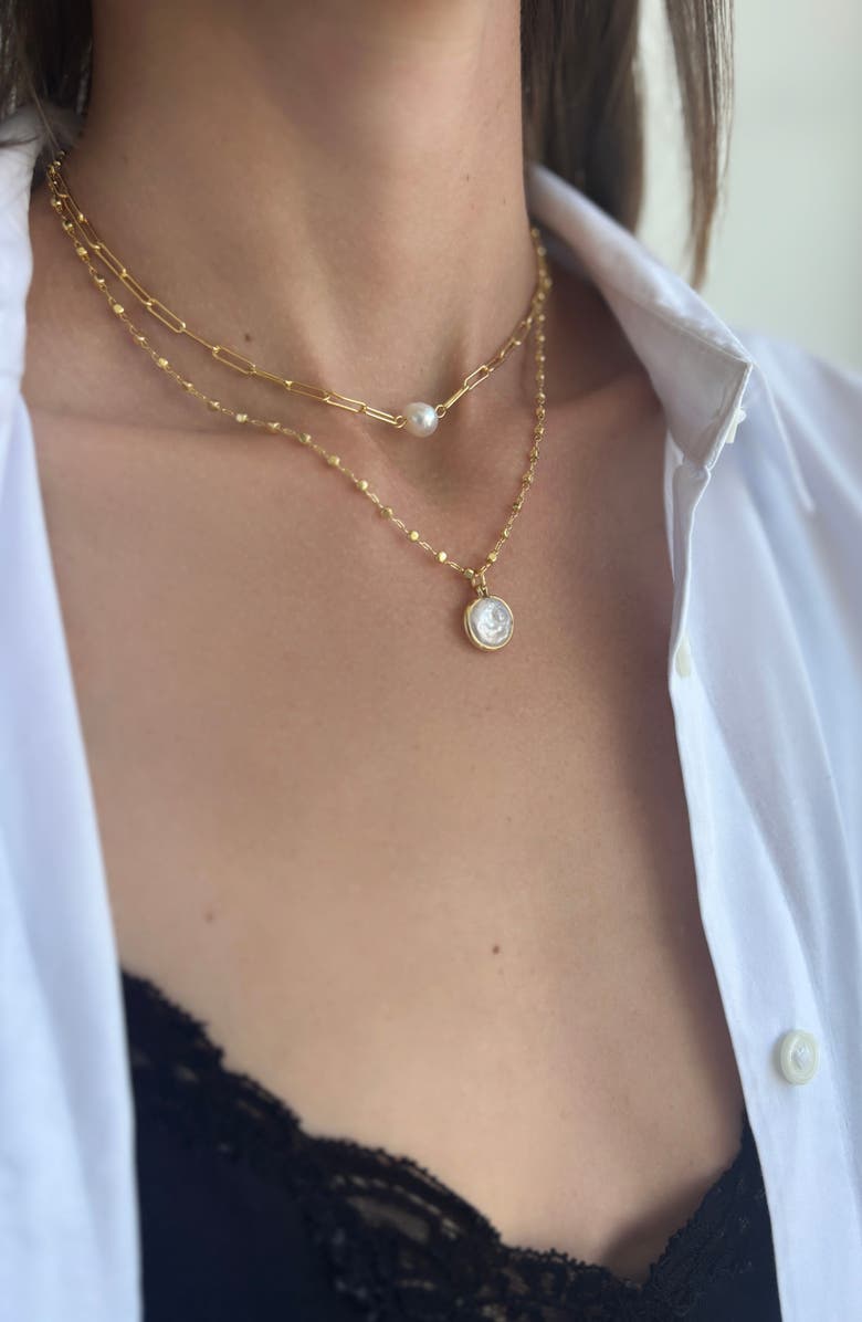 st. Moran Freshwater Pearl Paper Clip Chain Necklace, Alternate, color, White