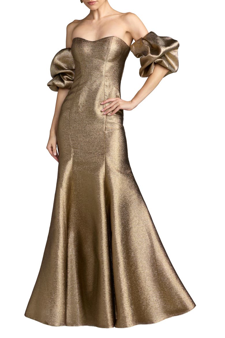 Metallic Off-the-Shoulder Mermaid Gown, Main, color, Gold