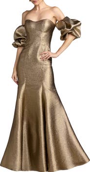 Mac Duggal Metallic Off-the-Shoulder Mermaid Gown