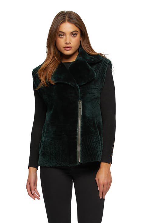 Grooved Pattern Genuine Shearling Vest