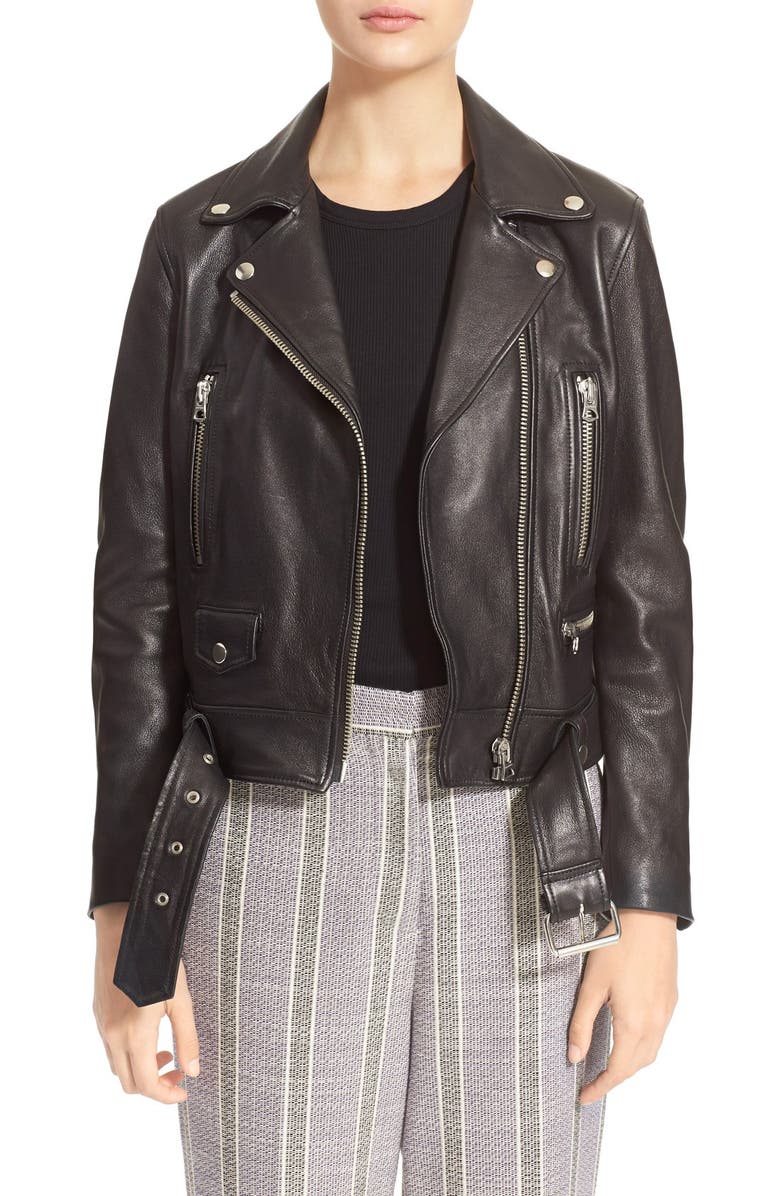 Acne Studios Lambskin Mock Moto Jacket, Main, color,
