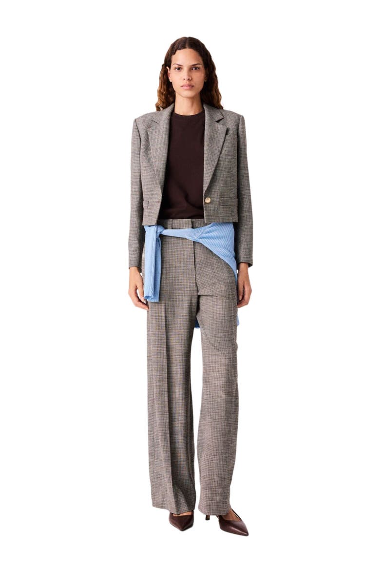 Short Checked Suit Jacket, Main, color, Brown