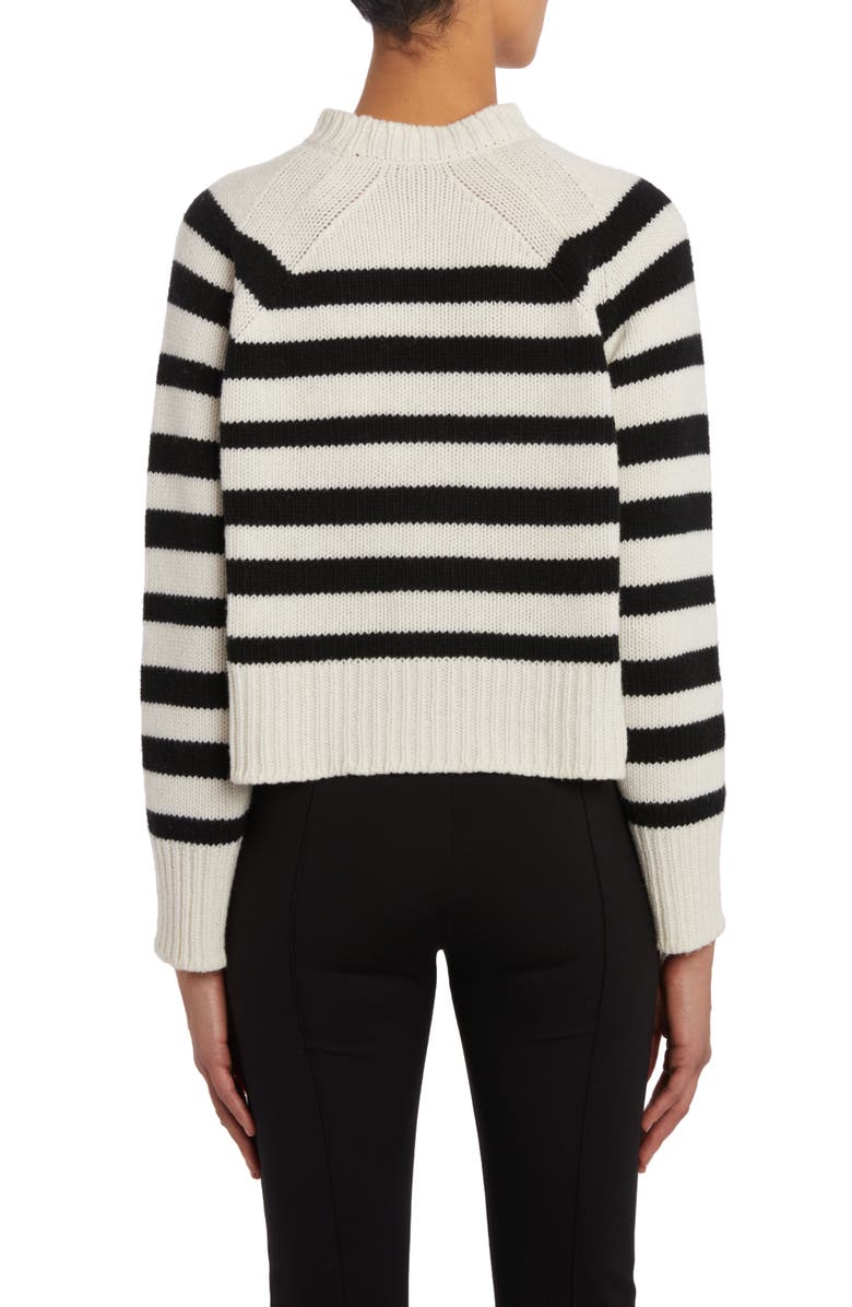 Moncler Stripe Logo Patch Wool Sweater, Alternate, color,