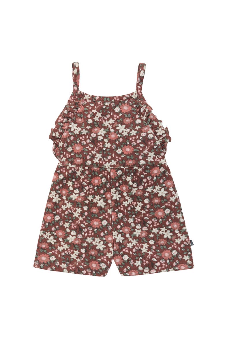 Baby Girls Beige Cherry Stripe Sleeveless Ruffle Romper, Main, color, Brown Star Floral