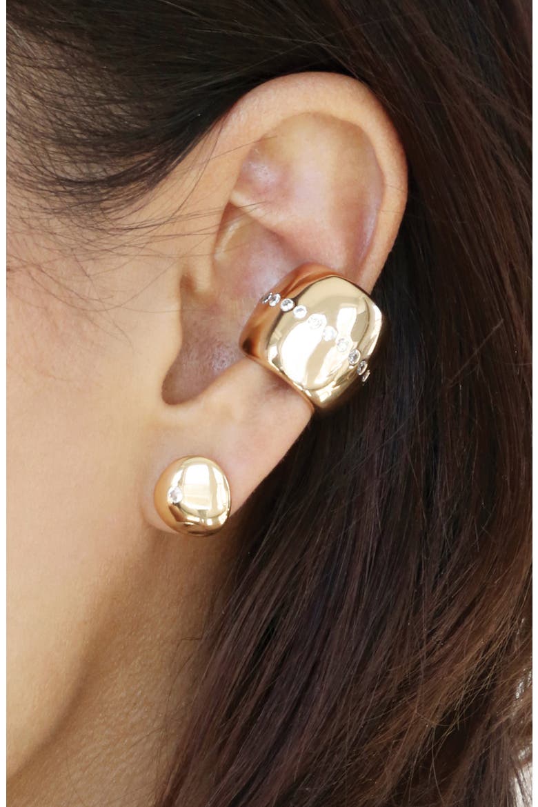 Center Cubic Zirconia Line Single Chunky Ear Cuff, Alternate, color, GOLD