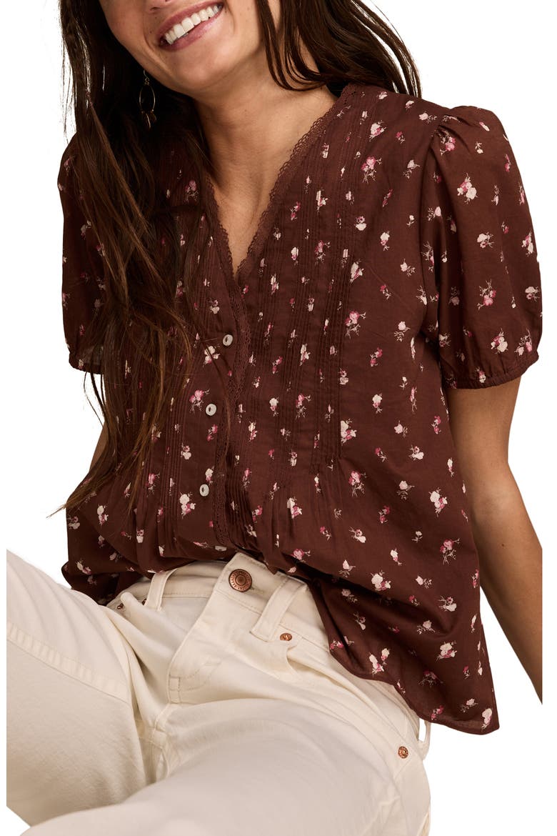 Pintuck Top, Alternate, color, BROWN FLORAL