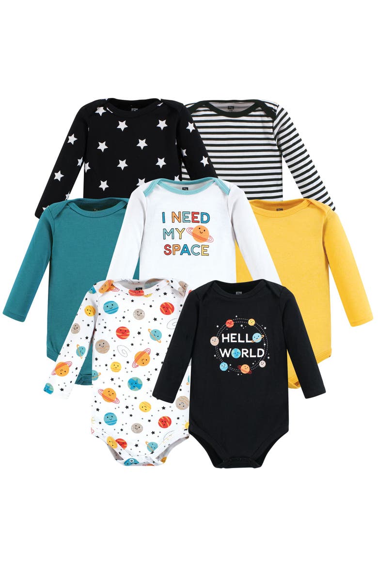 Cotton Long-Sleeve Bodysuits 7-Pack, Main, color, Happy Planets 7-Pack