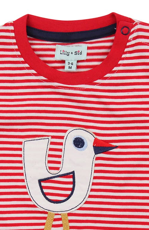 Lilly + Sid Organic Cotton Seagull And Stripe Print T-shirt And Short Set In Red