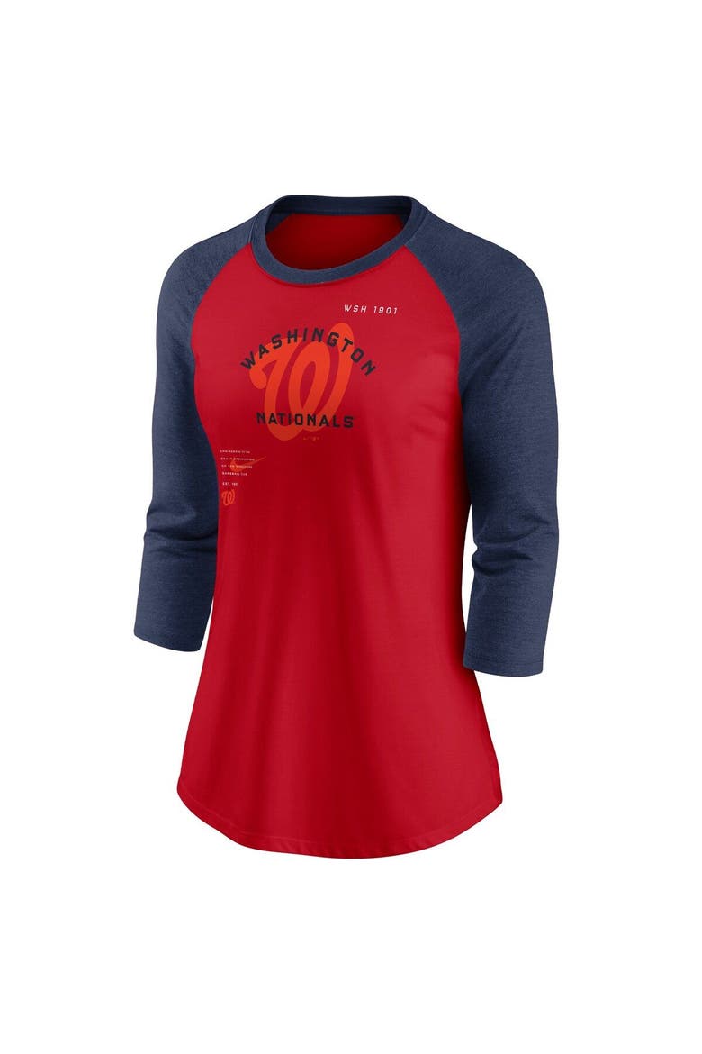 Women's Nike Red/Navy Washington Nationals Next Up Tri-Blend Raglan 3/4-Sleeve T-Shirt, Alternate, color, Red
