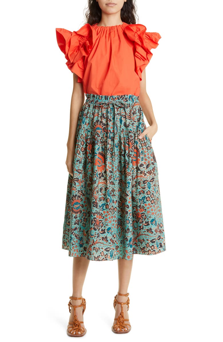 Ulla Johnson Fernanda Printed Tiered Skirt, Alternate, color, 