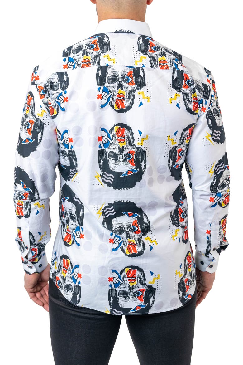 Fibonacci Stretchskullpuppet Performance Button-Up Shirt, Alternate, color, WHITE