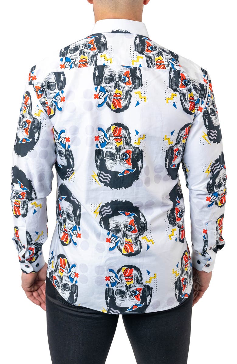 Maceoo Fibonacci Stretchskullpuppet Performance Button-Up Shirt, Alternate, color, White