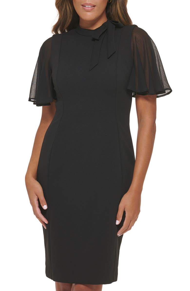 Calvin Klein Sheer Flutter Sleeve Sheath Dress, Alternate, color, Black