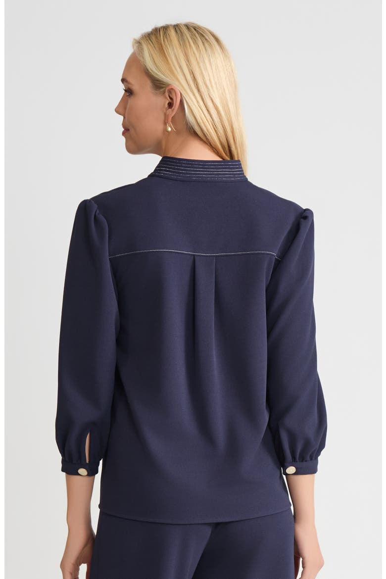 Stretch Deco Crepe Balloon Sleeve Blouse, Alternate, color, Indigo/White