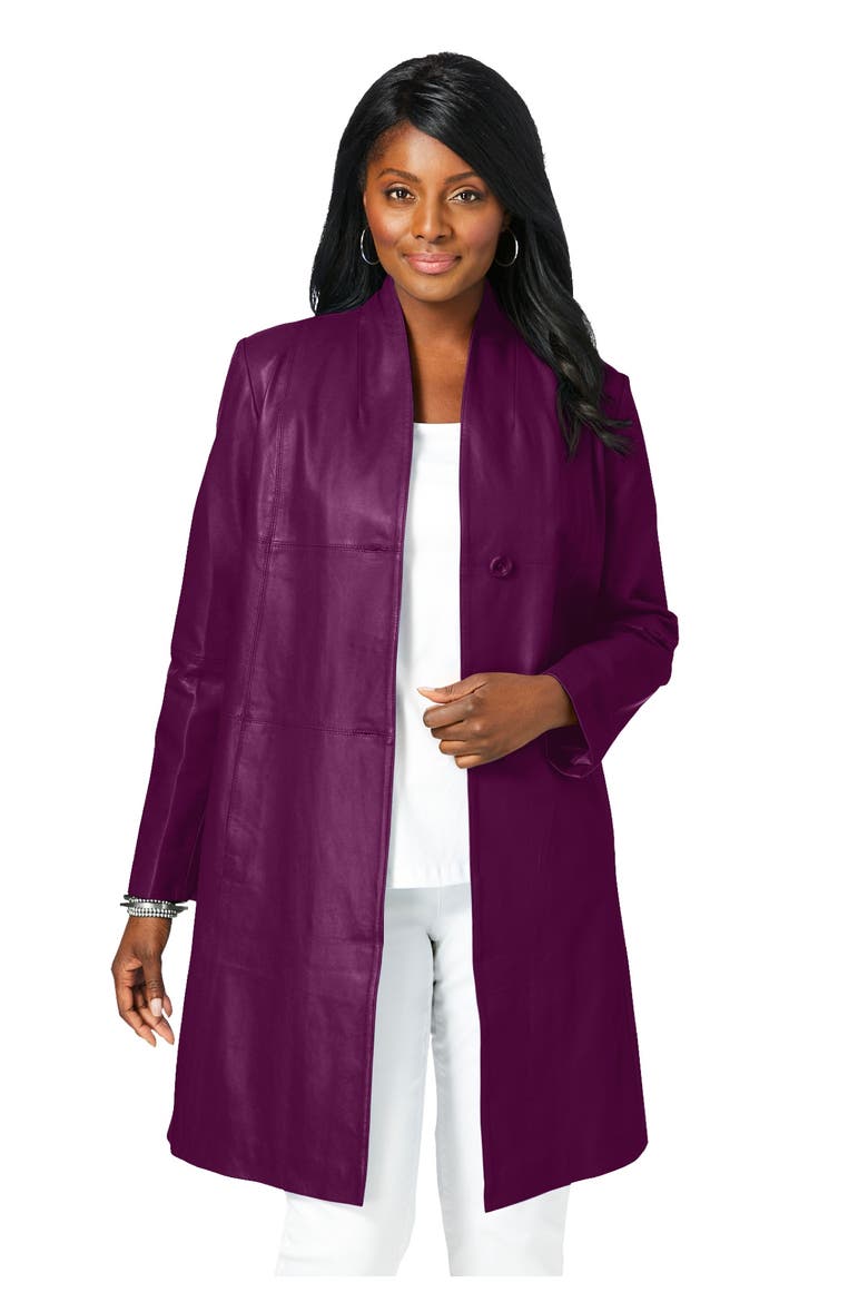 Leather Swing Coat, Main, color, DARK BERRY