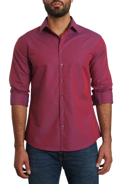 Trim Fit Dot Print Button-Up Shirt