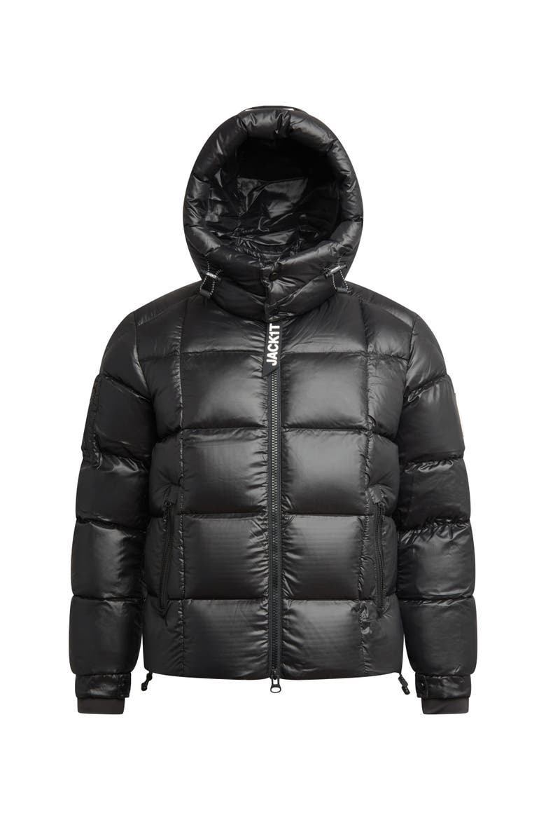 EZ Boxed Hooded Racer Puffer Jacket, Alternate, color, BLACK/BLACK