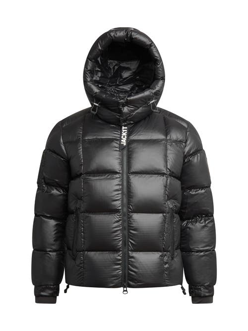 Jack1t Ez Boxed Hooded Racer Puffer Jacket In Black