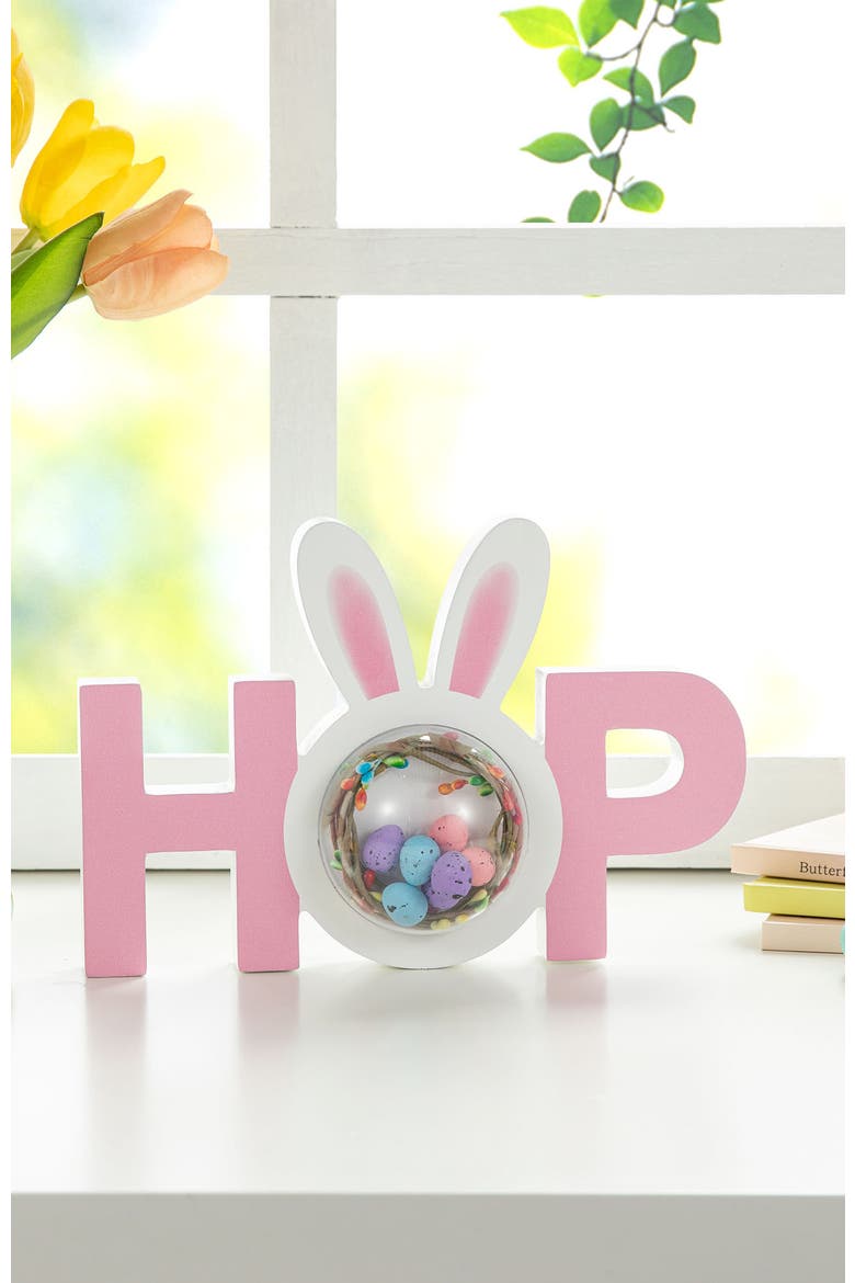 10"L Easter Wooden Hop Table Decor, Alternate, color, Pink