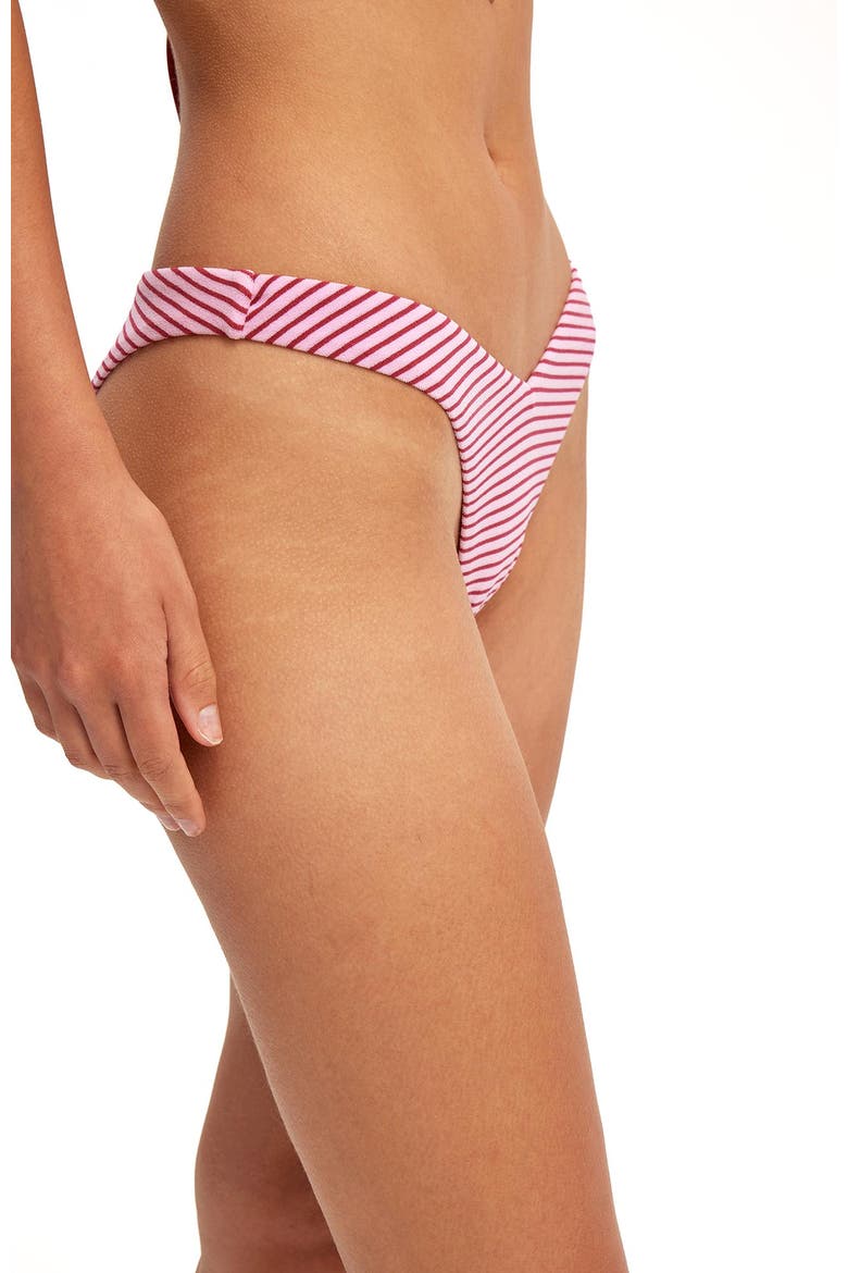Women's Dip Front High Side Brazilian Bikini Bottom, Alternate, color, Terry Stripe Red