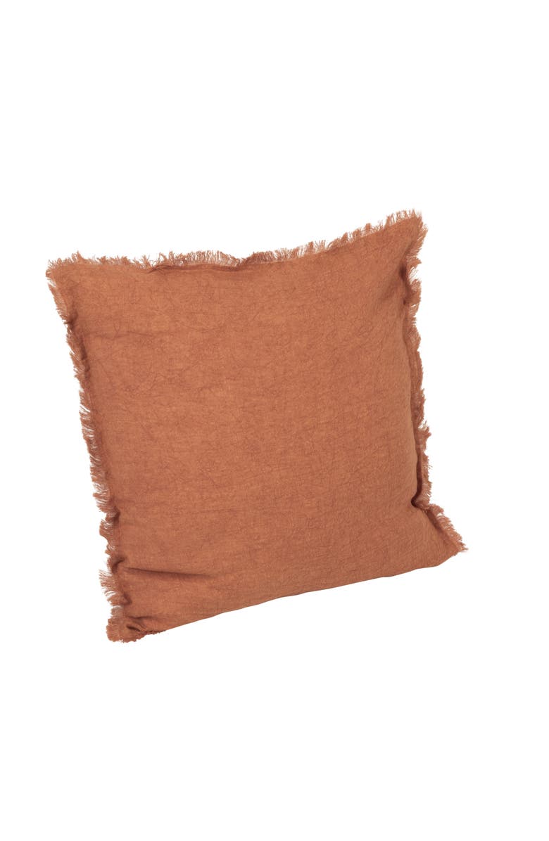 Storied Home Square Stonewashed Linen Pillow with Fringe, Rust, Main, color, Orange