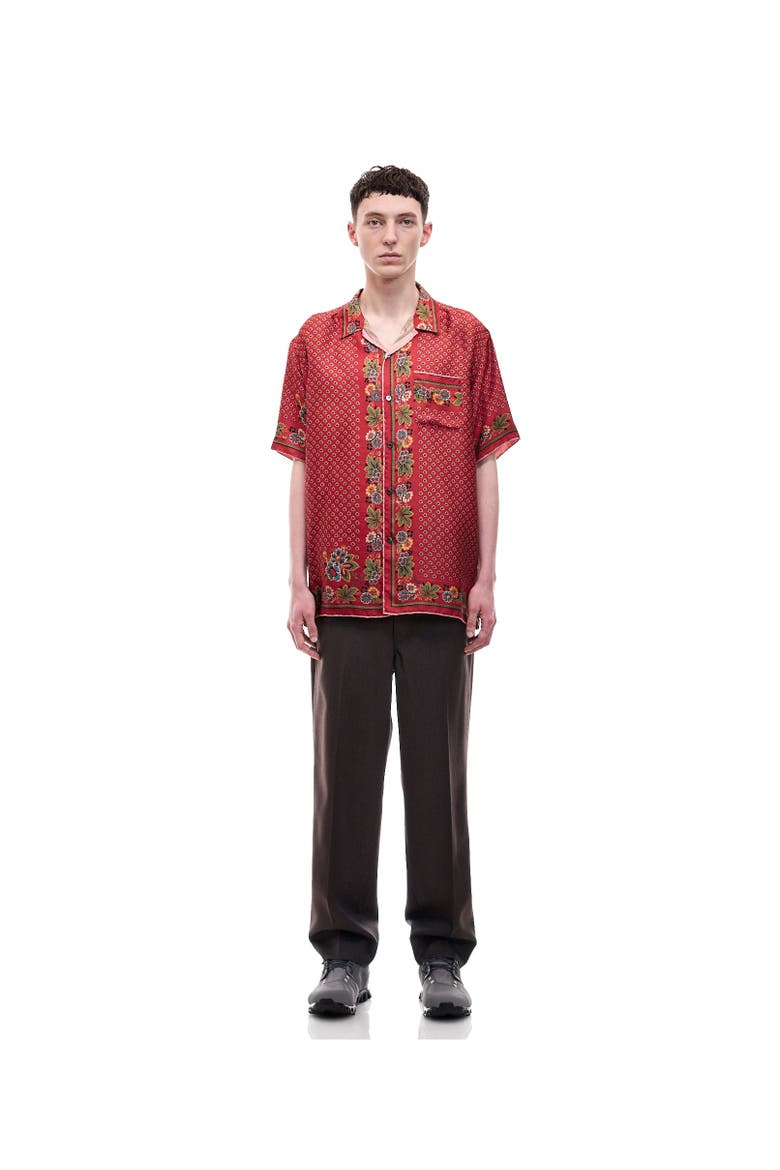 Short Sleeve Silk Scarf Shirt, Alternate, color, Red