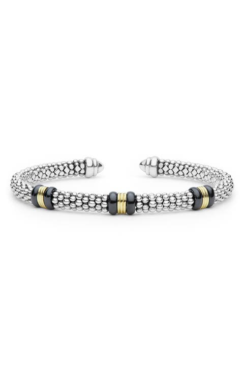 Signature Caviar 18k Gold & Black Ceramic Cuff Bracelet