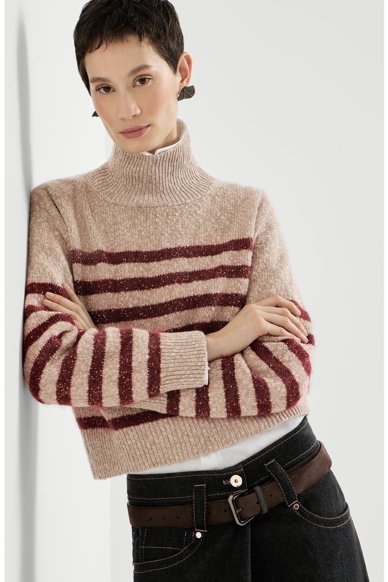Soft virgin wool and cashmere turtleneck sweater with dazzling stripes, Alternate, color, Multicoloured