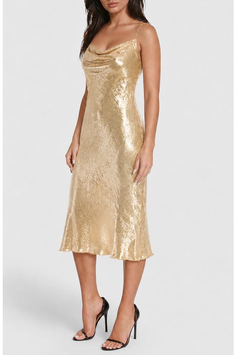 Cowl Neck Metallic Slipdress, Alternate, color, GOLD