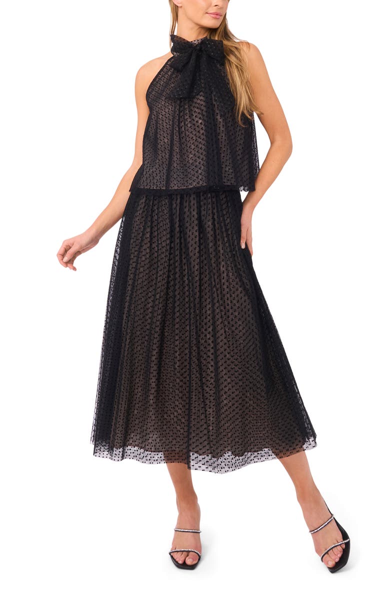 CeCe Swiss Dot Tulle Midi Skirt, Alternate, color, Rich Black