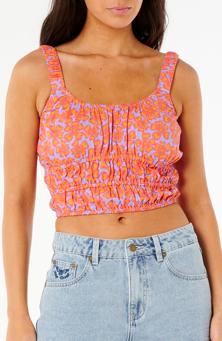 Rip Curl Neon Isles Smocked Crop Top, Main, color, Pink