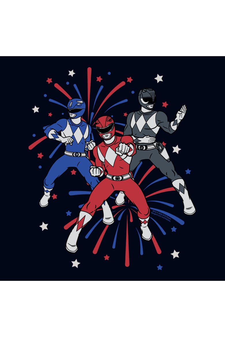 Girl's Power Rangers Classic Fireworks Trio  Graphic T-Shirt, Alternate, color, Navy Blue