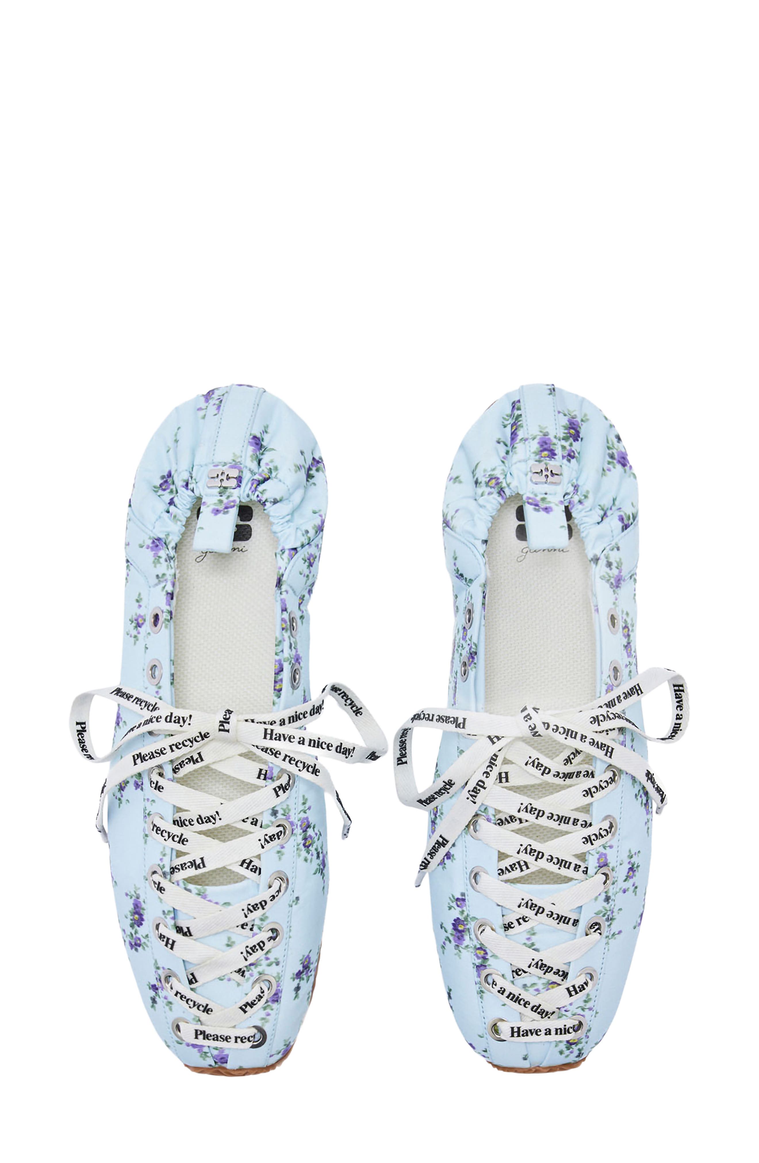 Ganni Sporty Lace-Up Ballerina Flat, Alternate, color, Iced Aqua