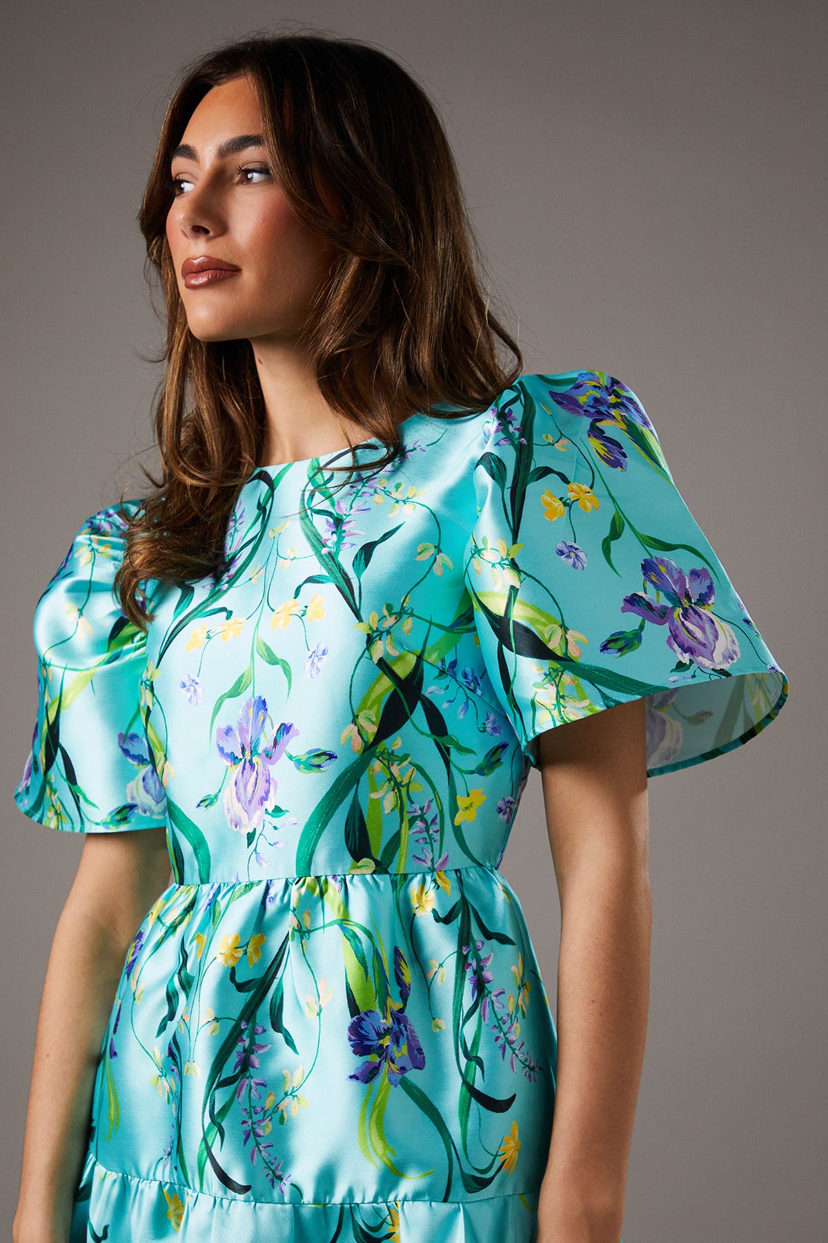 Twill Puff Sleeve Printed Midi Dress - image 2