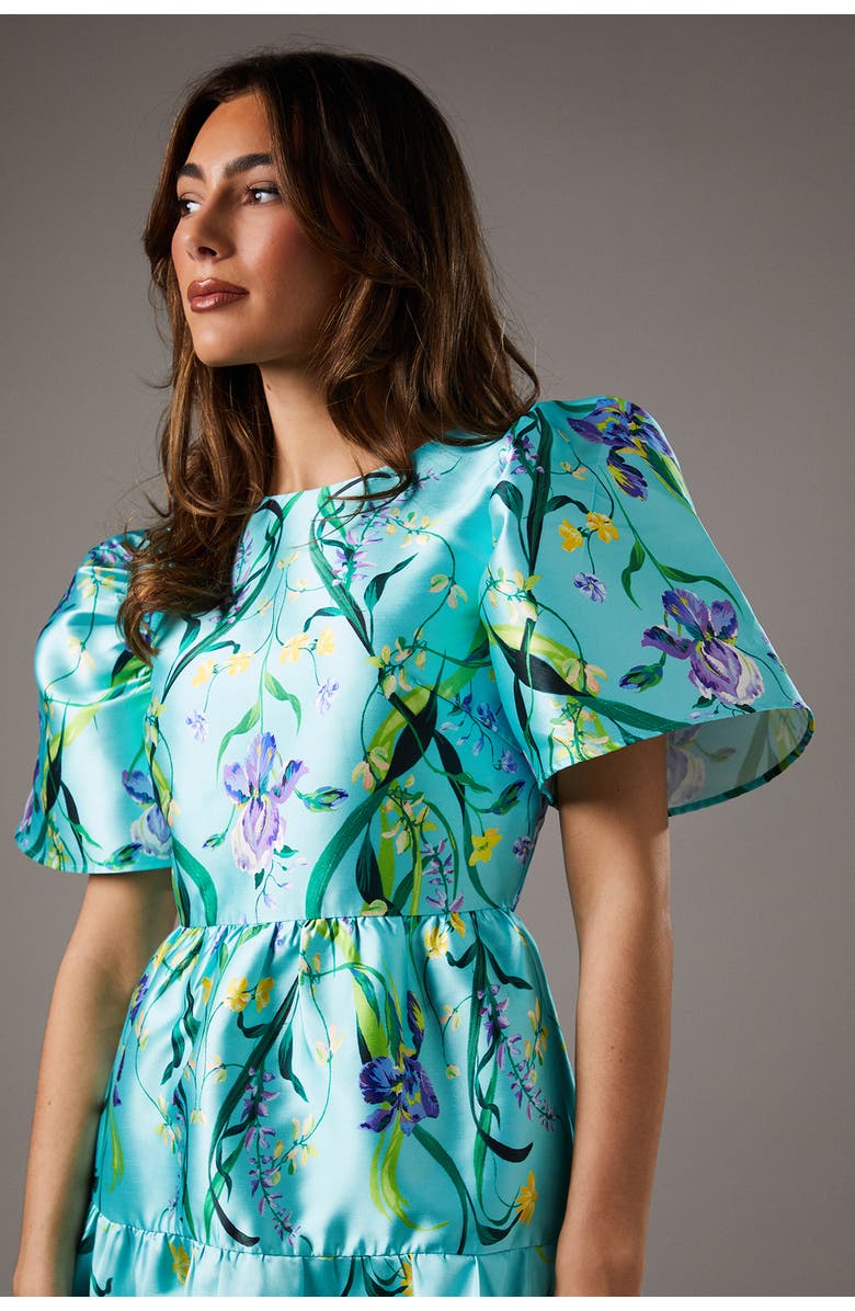 Coast Twill Puff Sleeve Printed Midi Dress, Alternate, color, Green