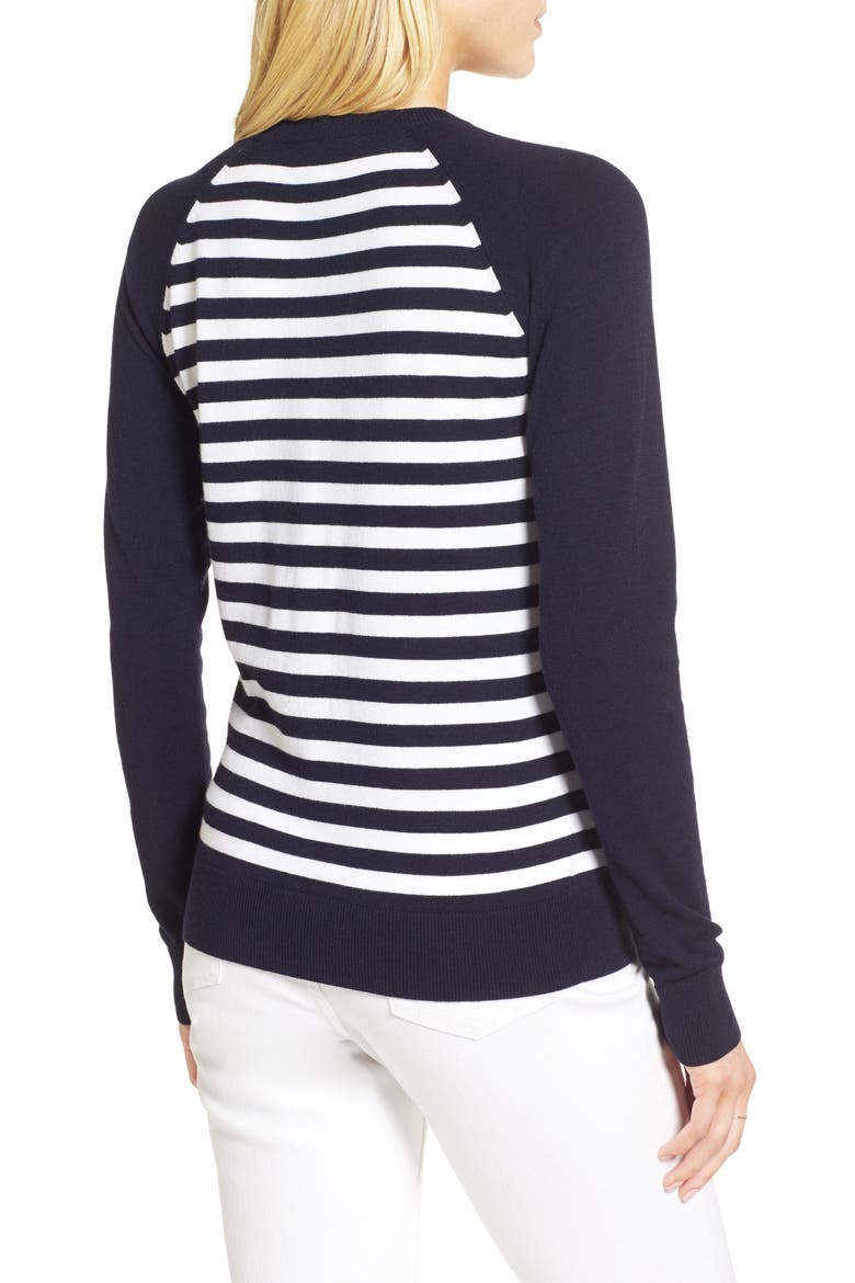 Ruffle Trim Stripe Sweater, Alternate, color, NAVY- WHITE STRIPE