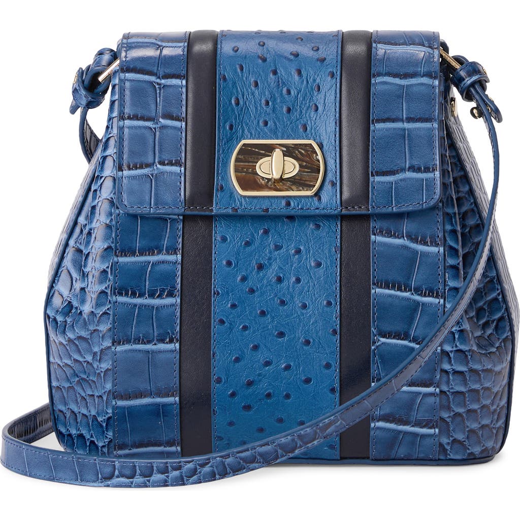 Brahmin Margo Croc Embossed Leather Crossbody Bag In Blue