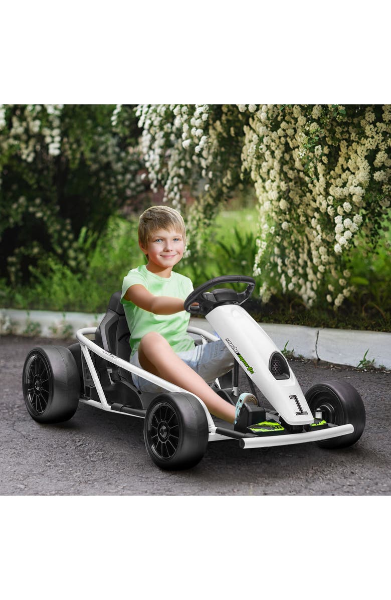 Aosom 24V Drifting Electric Go Kart 8.1 MPH with Slow Start Music Horn Safety Belt, Alternate, color, White