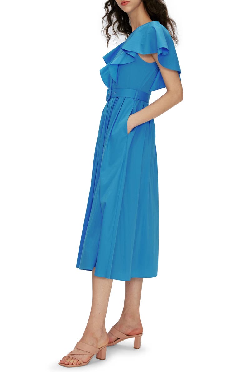 DVF Damon Ruffle Sleeve Cotton Blend Midi Dress, Alternate, color, 