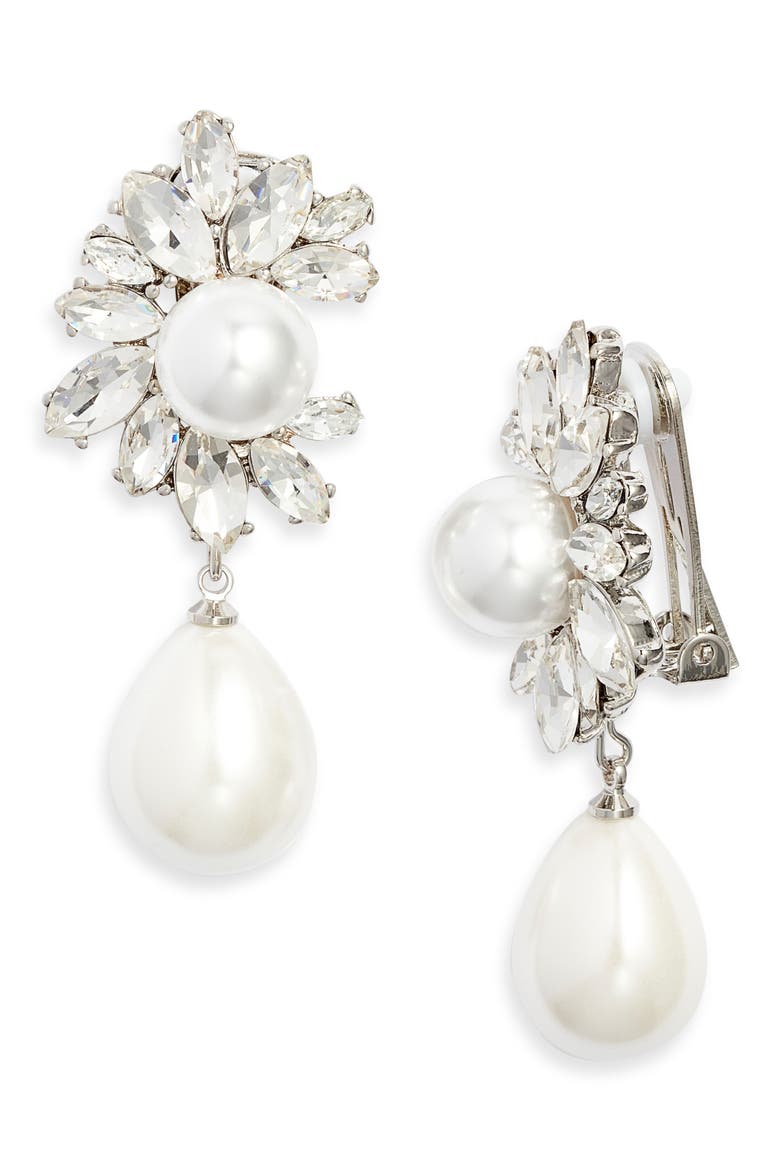 Faux Pearl Drop Earrings, Main, color, SILVER