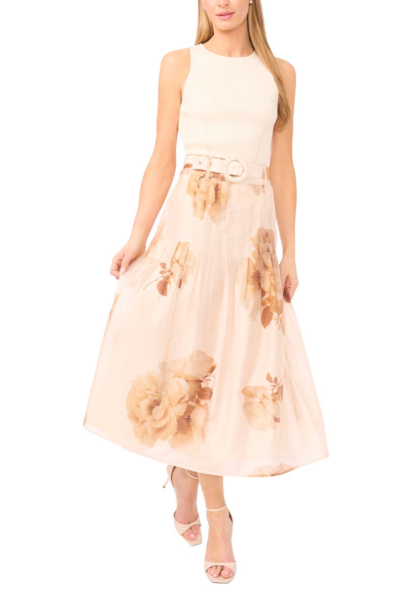 Penelope Floral Midi Skirt, Alternate, color, BISCOTTI BEIGE