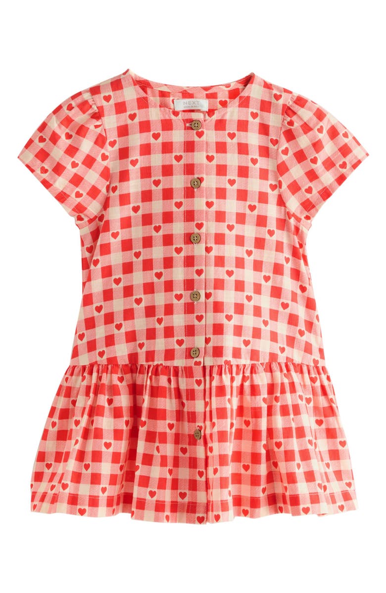 NEXT Kids' Gingham Heart Cotton Dress, Main, color, Red