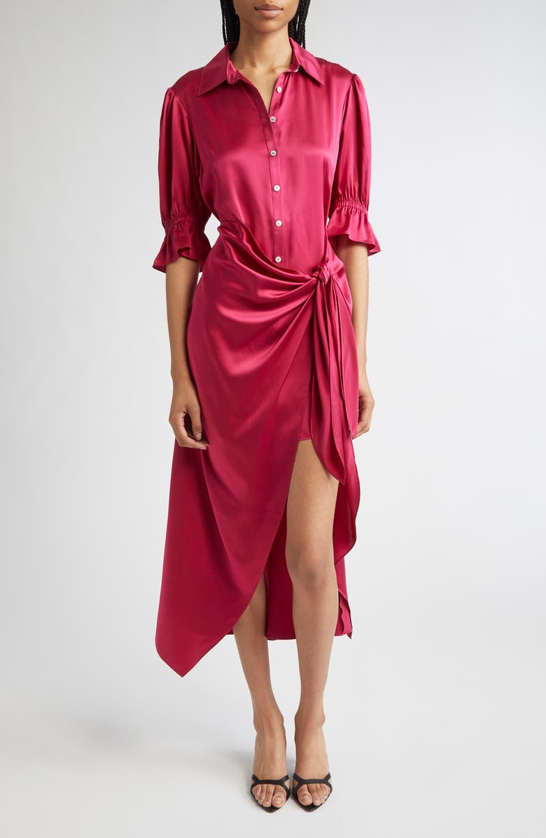 Cinq à Sept Fabbie Silk Cocktail Shirtdress, Main, color, Pink Garnet